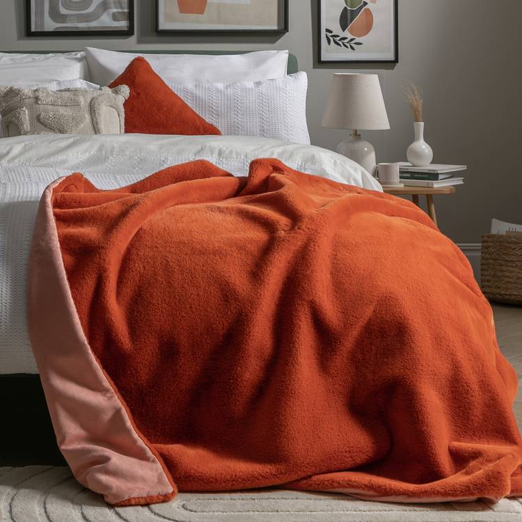 Habitat Faux Fur Throw - Orange - 125x150cm