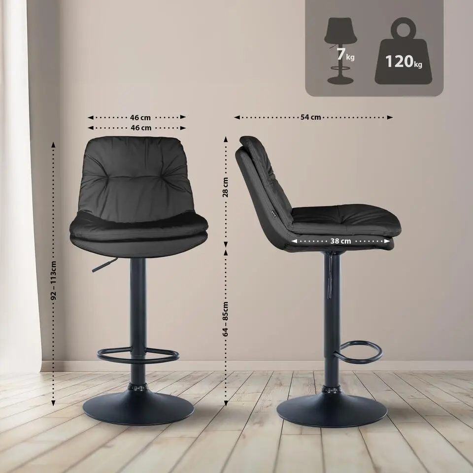 CLP Barkruk Laurel zwart Frame - Kunstleer - zwart