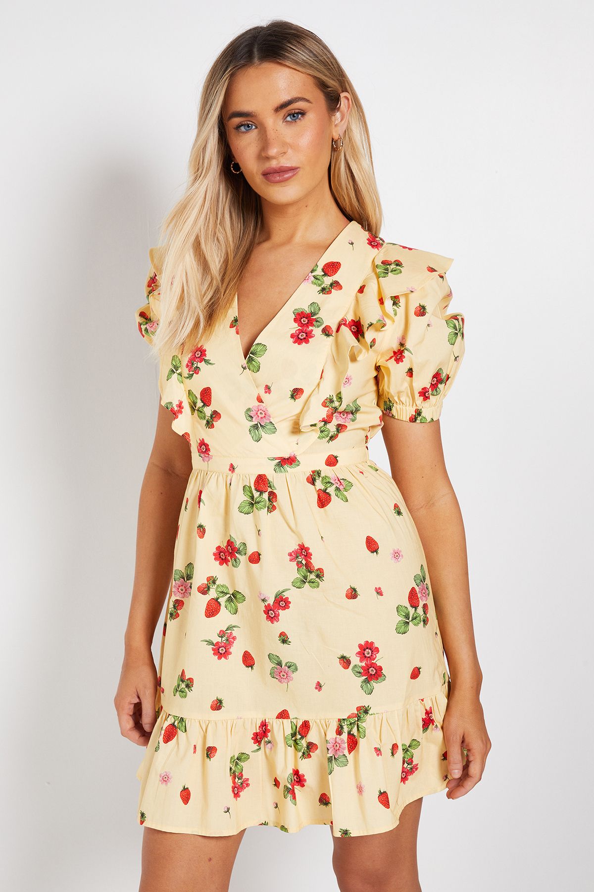 Dorothy Perkins Ruffle Shoulder Puff Sleeve Poplin Mini Dress