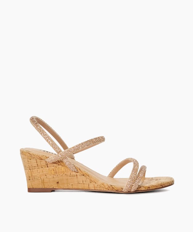 Kalia Blush - Embellished Strap Cork Wedge Sandals