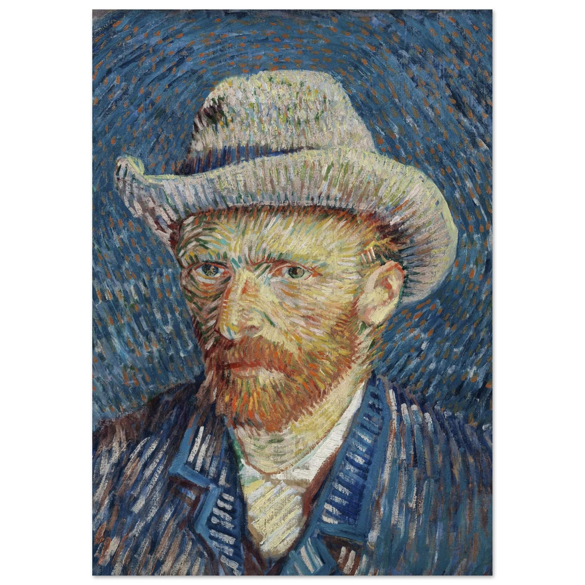 Artfulprints Poster Vincent van Gogh - Zelfportret met grijze vilthoed  - A4 21x29.7 cm - Blauw