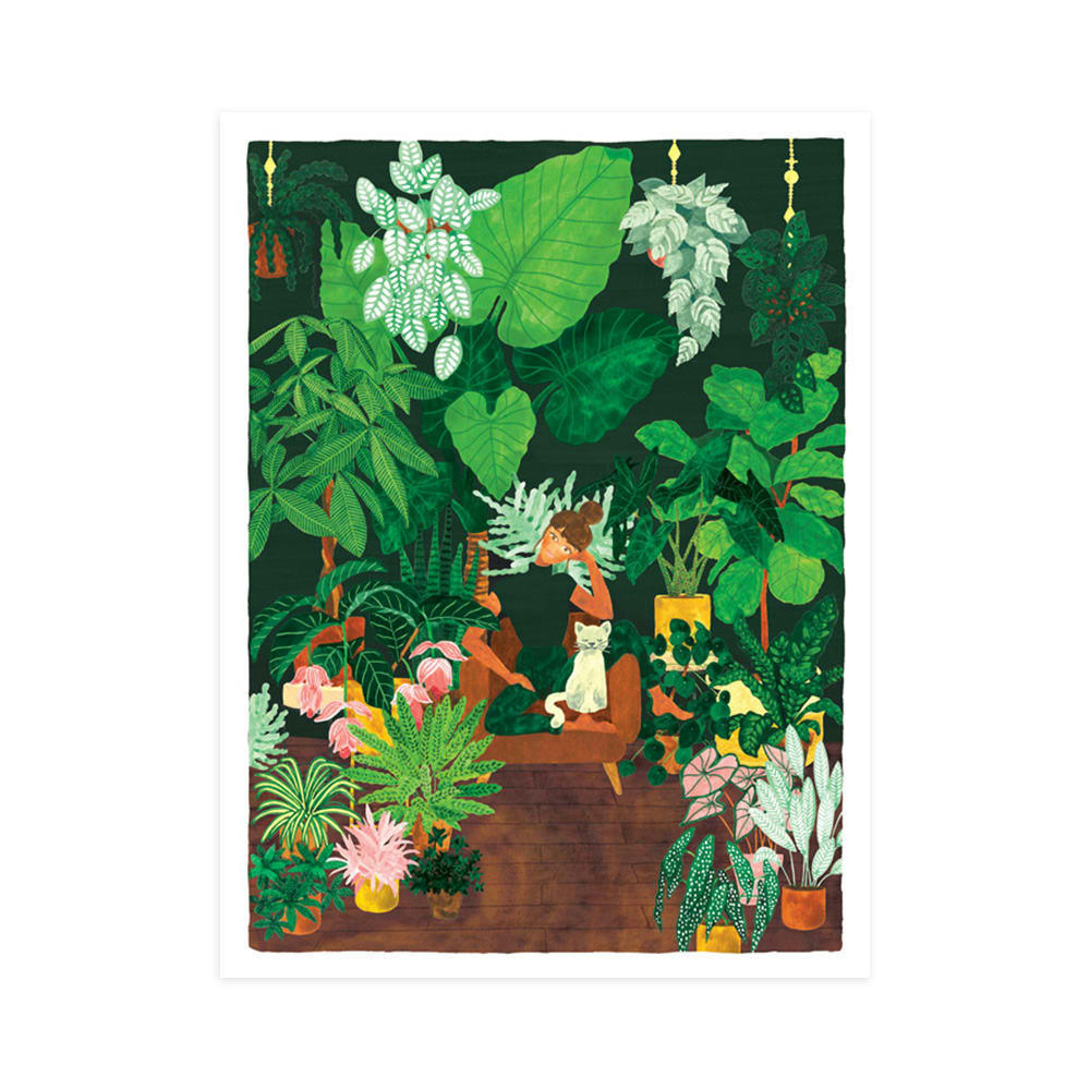 - Affiche illustrée d'une fille entourée de plantes 30x40 cm