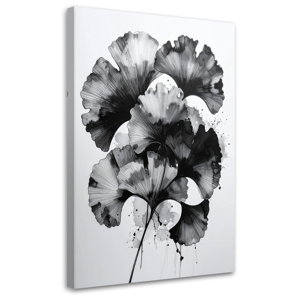 Obraz do salonu sypialni kuchni, Ginkgo Liście czarno białe 20x30