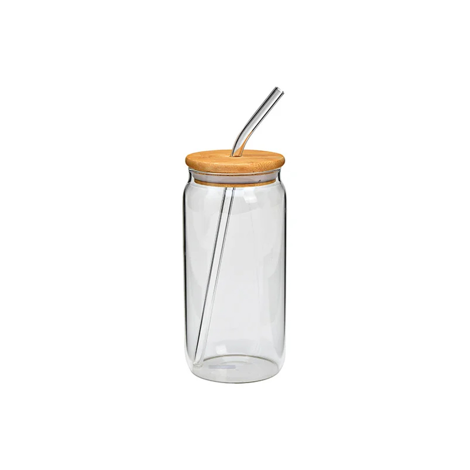 Kubek Szklanka Pojemnik ze Słomką Szklaną i Pokrywką Bambusową 590ml 1szt