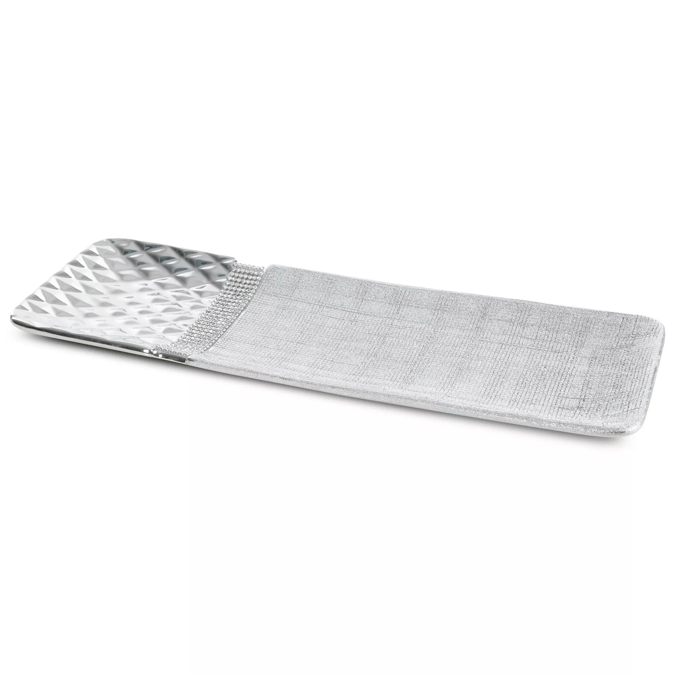 Patera ceramiczna srebrna dekoracyjnaz dodatkiem cyrkoni 39x13x3 cm SOLEN