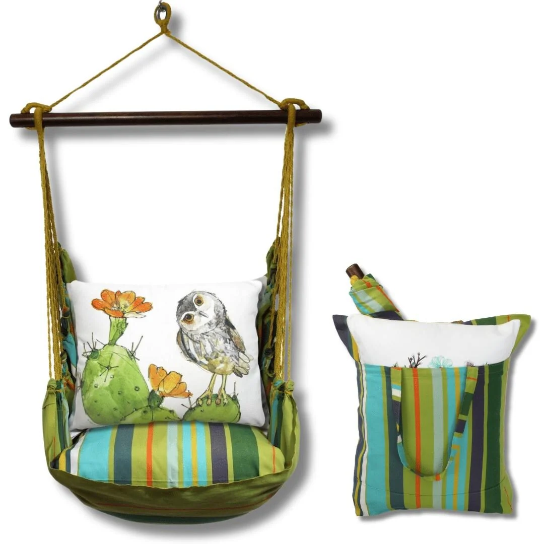 Magnolia Casual Swing Set 4 piece - Citrus Stripe w/ Owl on Prickly Cactus