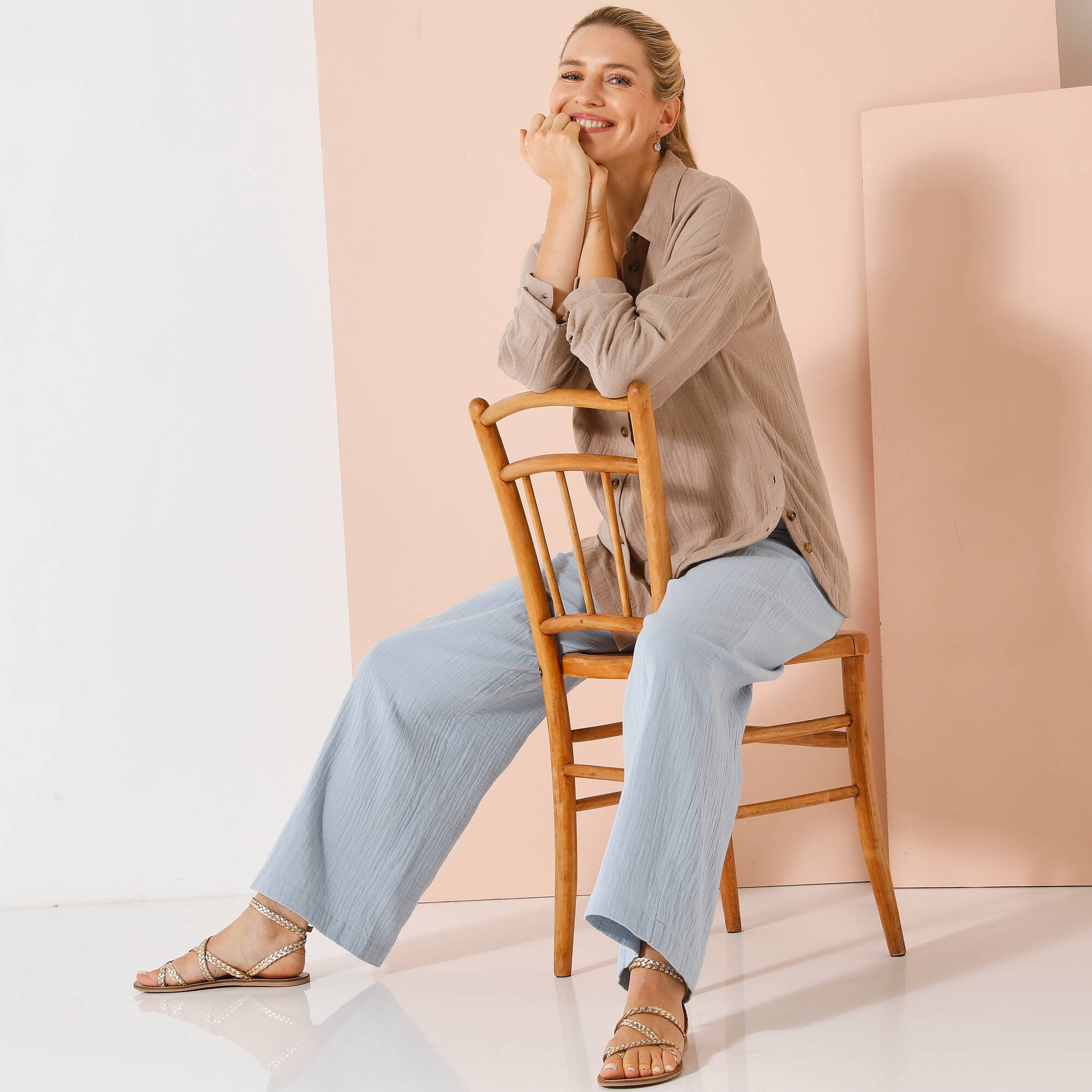 Chemise boutonnée unie, gaze de coton