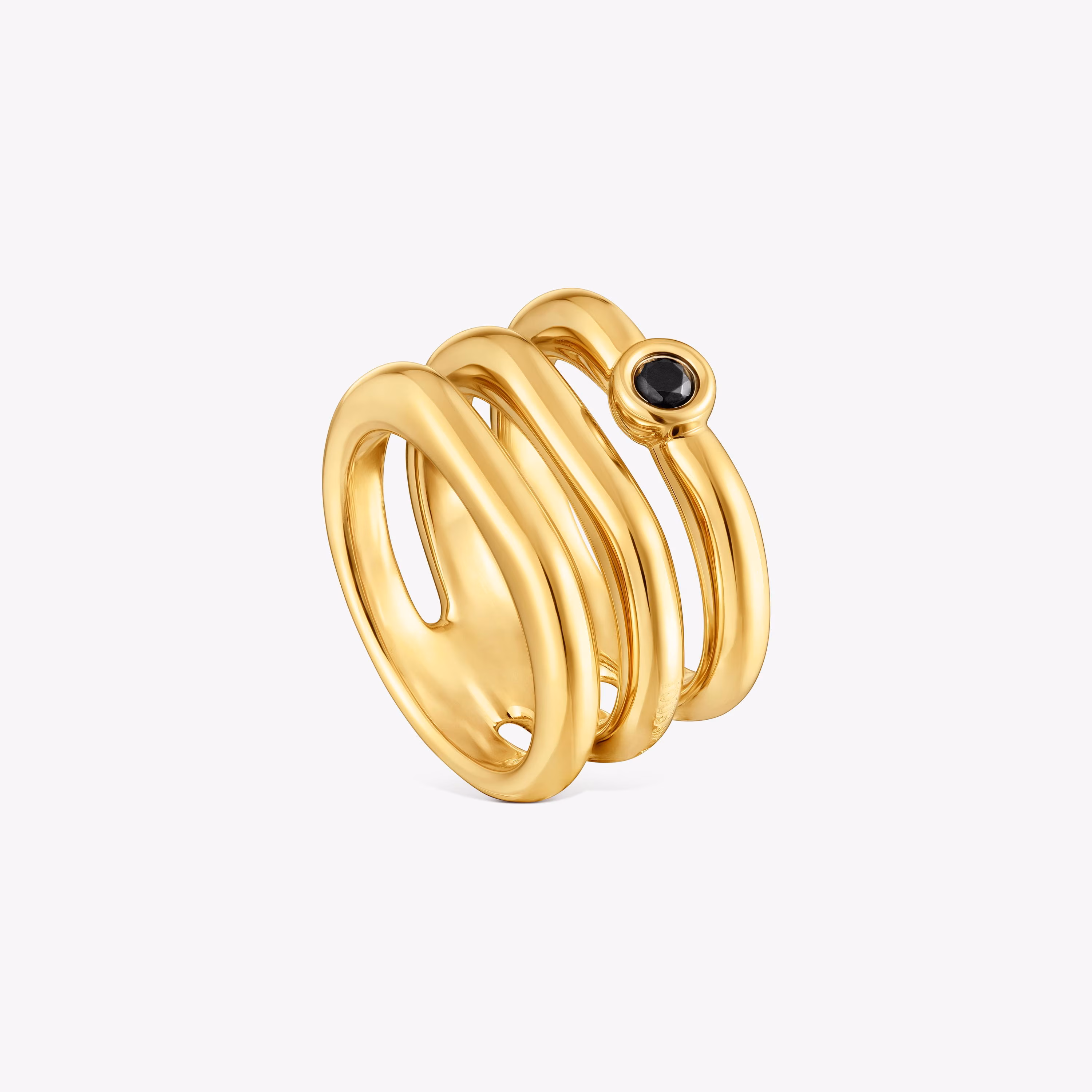 Anillo triple con baño de oro 18 kt sobre plata y espinela negra Line