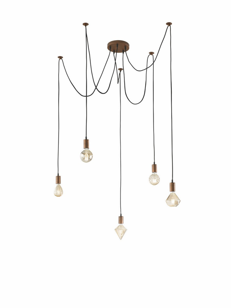 Lampa wisząca miedziana CORD 5xE27x60W wym: 150x18x18 cm Trio