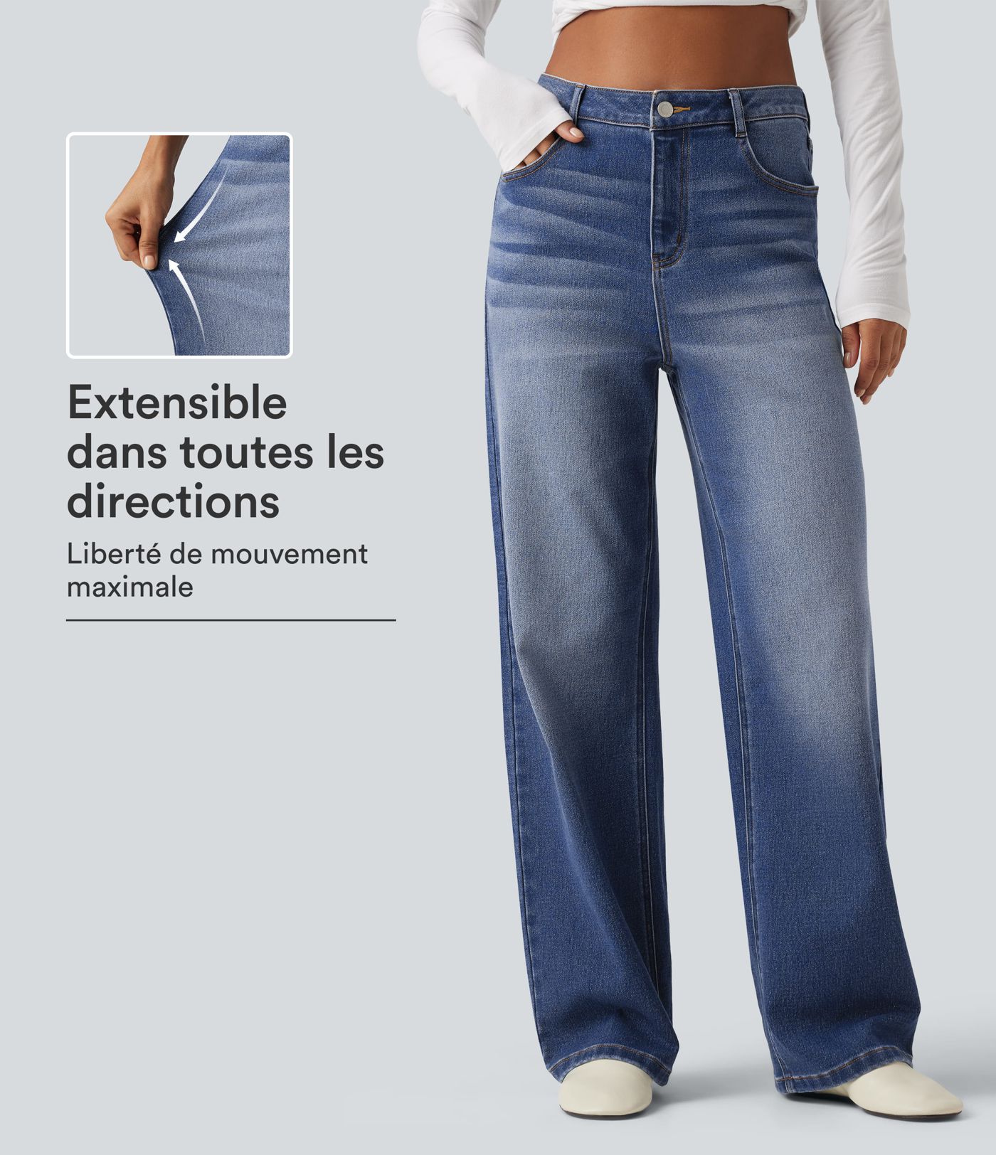 Jean droit taille haute avec poches