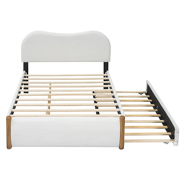 Lit adulte lit 140x200 cm avec lit à roulettes Single peluche blanc