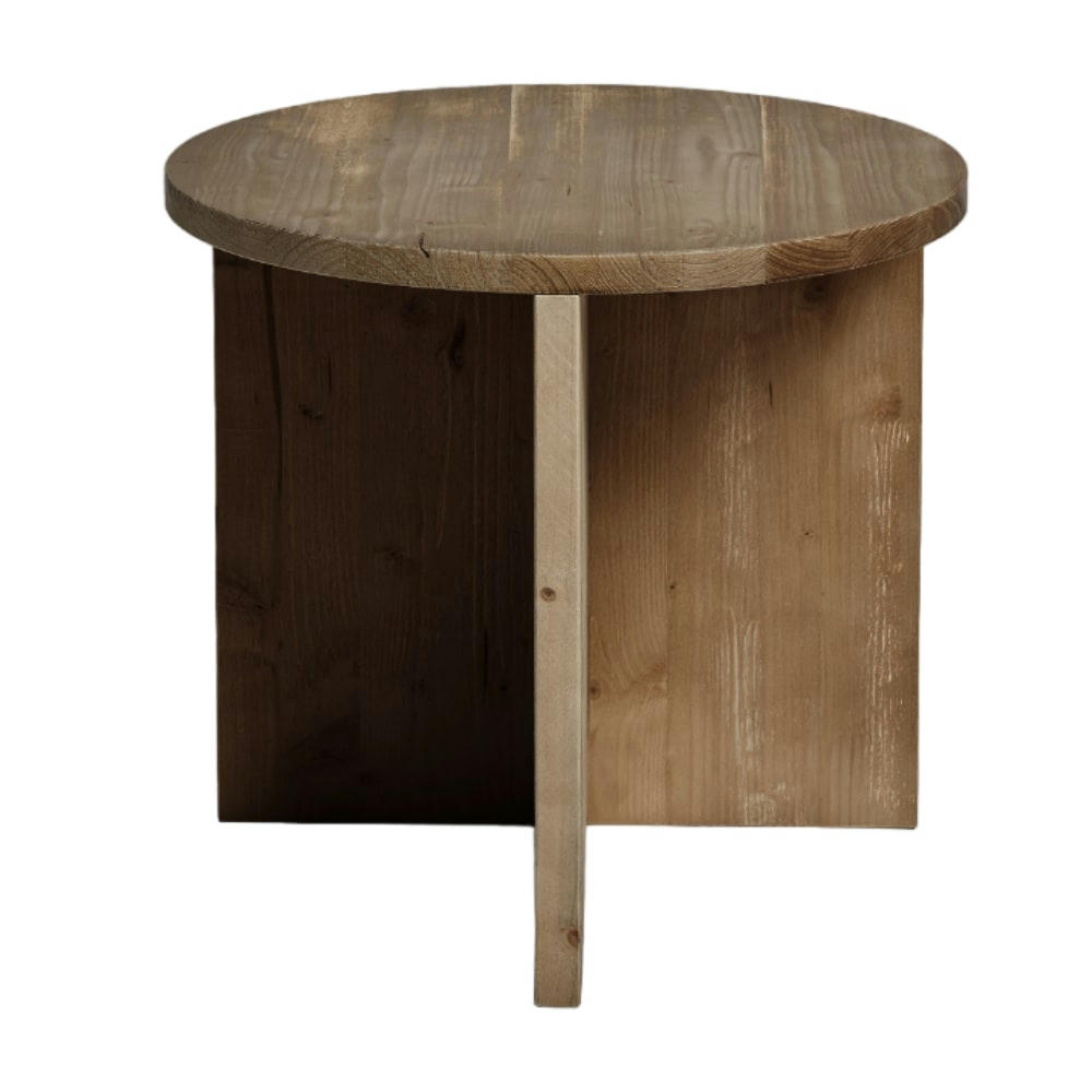 NICOLE - Table d’appoint ronde en bois de sapin en couleur marron vieilli