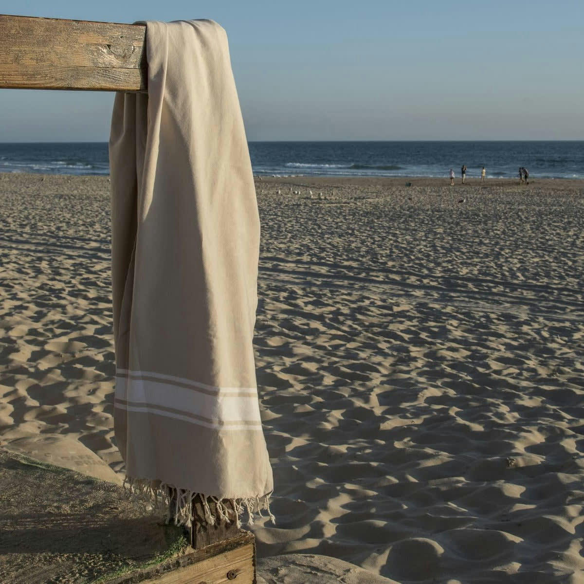 ST TROPEZ - Fouta bande blanche coton  100x200 beige