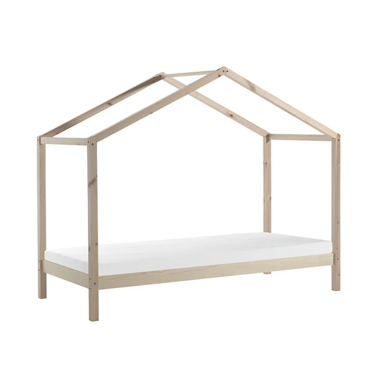 ARKAN - Lit  maison 90x200cm pin massif naturel avec matelas
