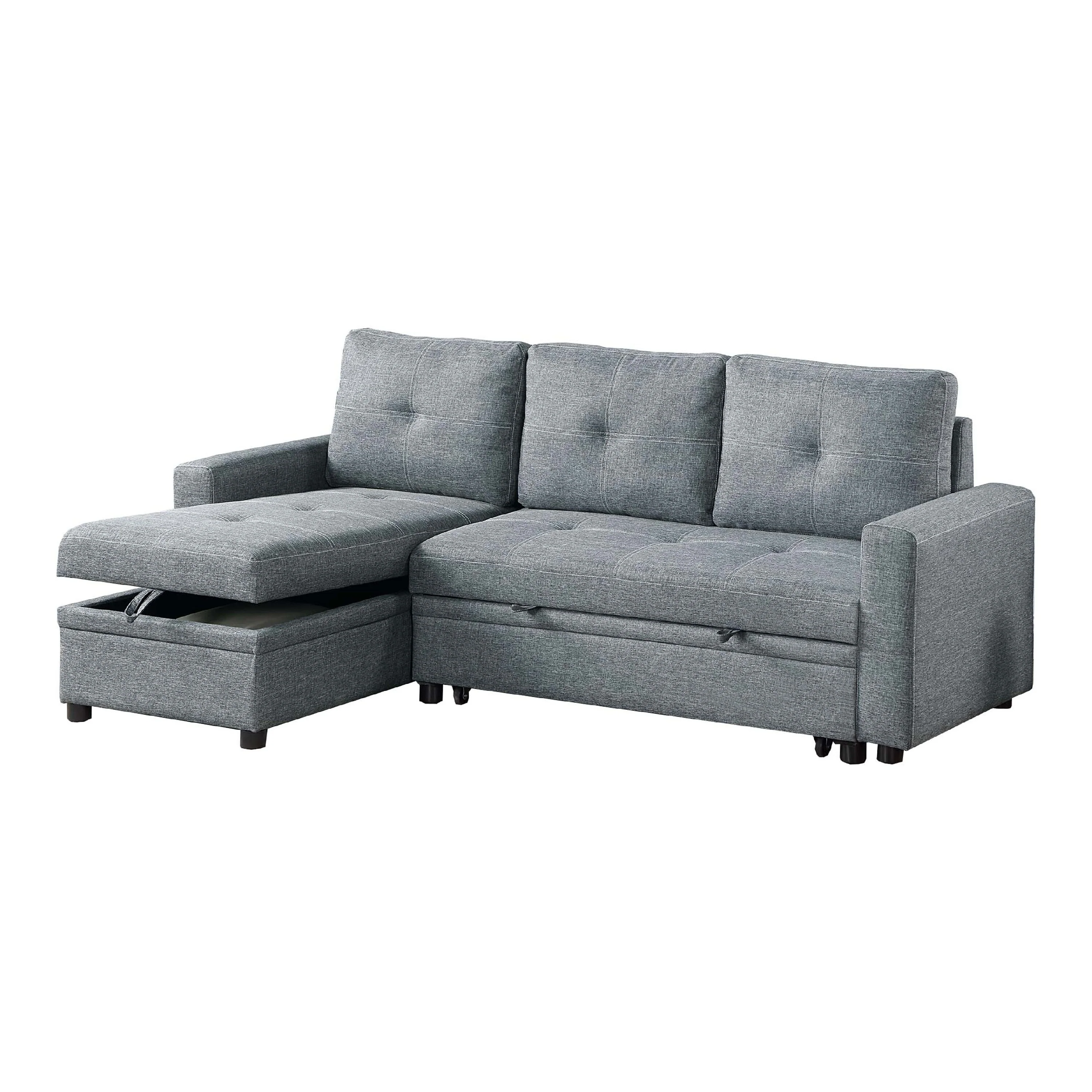 Gero Sectional Sofa Set with Reversible Storage Chaise, Light Gray