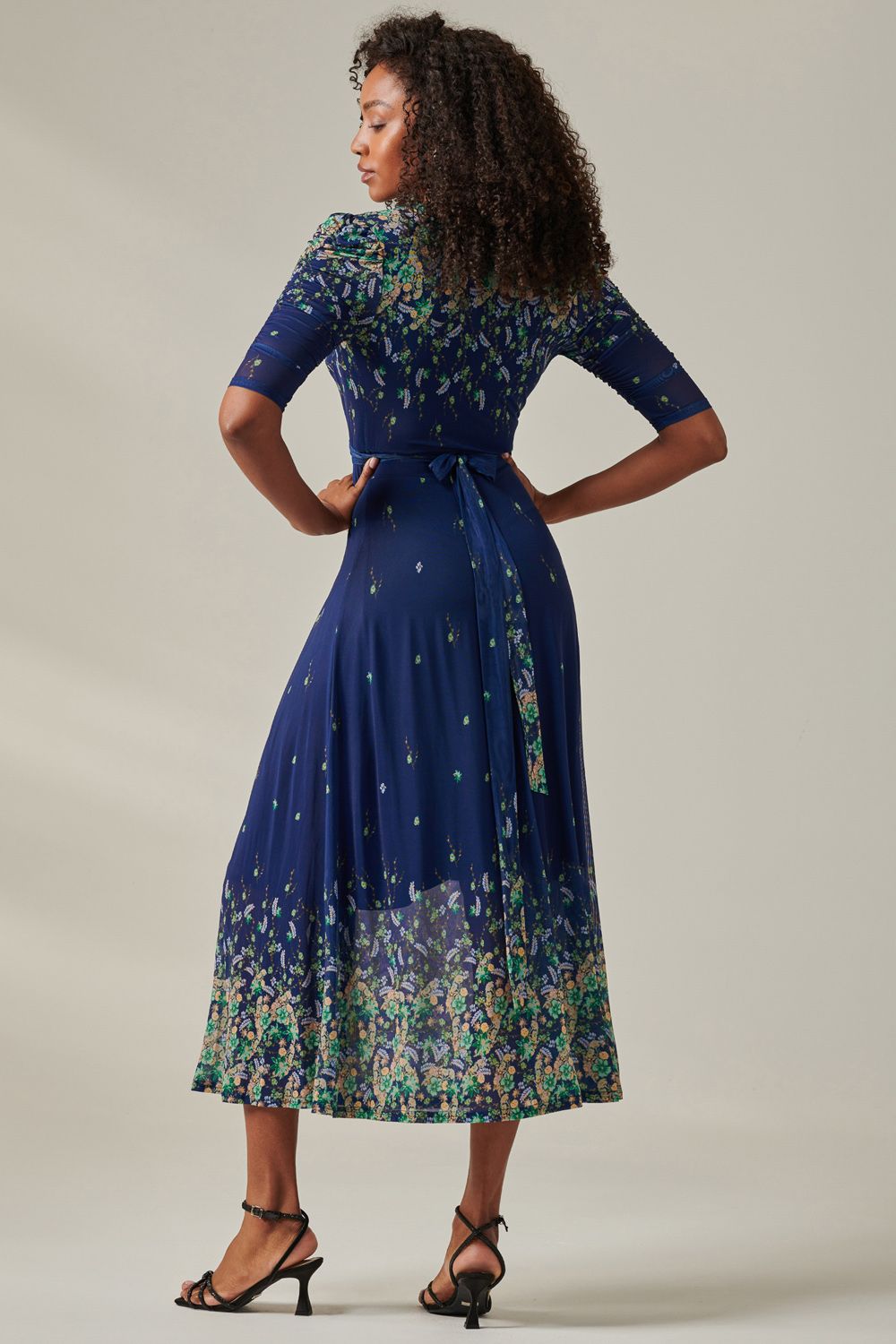 Jolie Moi Stella Floral Print Wrap Mesh Maxi Dress