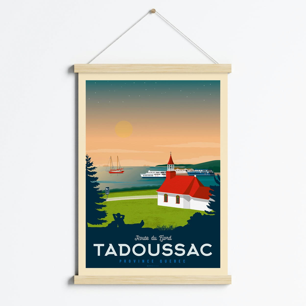 - Affiche Tadoussac Canada + Cadre Magnétique (Bois) 50x70 cm