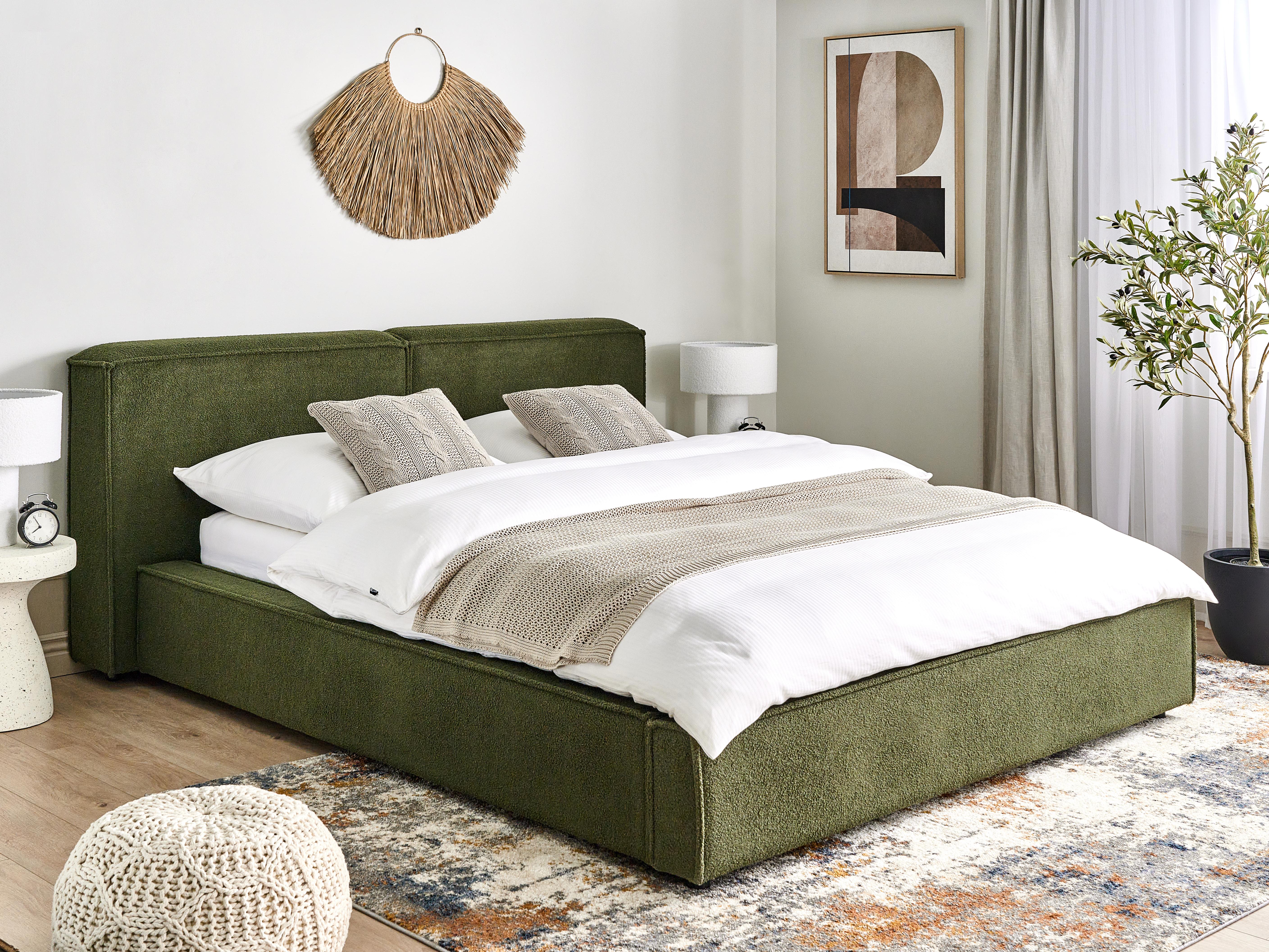 Waterbed Boucle LINARDS 160 x 200 cm (EU King Size) Dark Green