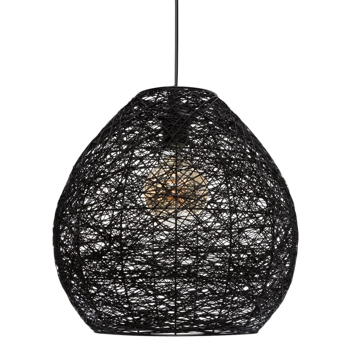 LAMPA WISZĄCA Mona czarna BAWEŁNIANY KLOSZ rustykalna