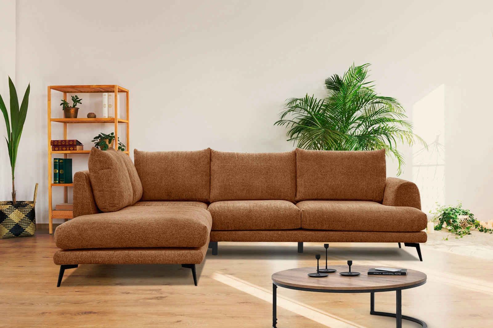 ADRIA - Canapé d'angle gauche 5 places tissu brique