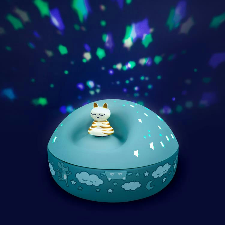 - Veilleuse projecteur d'étoiles musical Chat bleu (12 cm)
