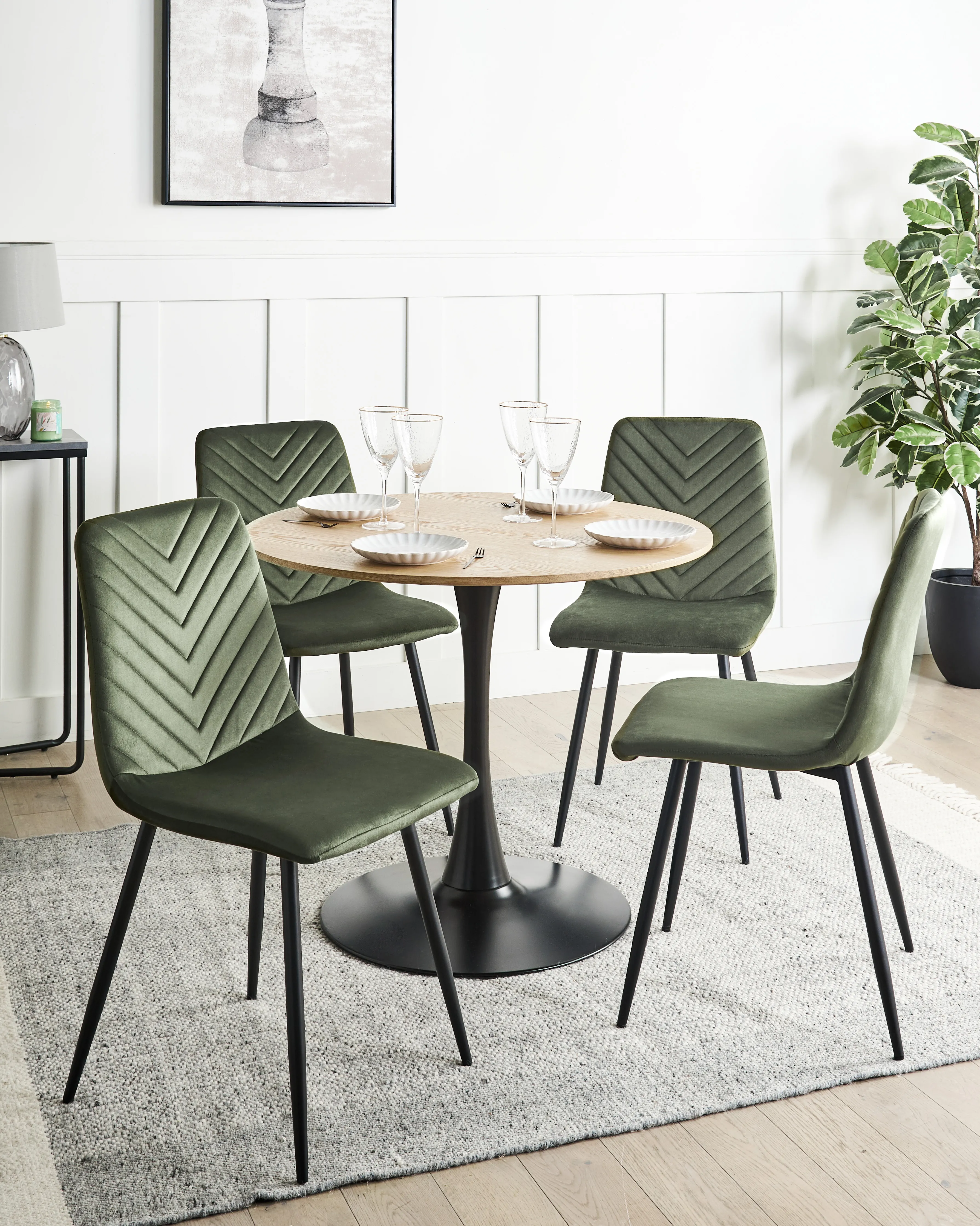 Set of 4 Dining Chairs HAVRE Velvet Olive Green
