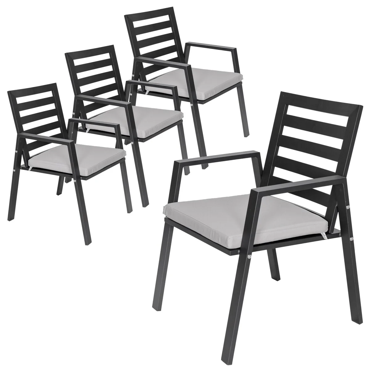 LeisureMod Chelsea Patio Dining Armchair in Aluminum with Cushions Set of 4 - 34.84