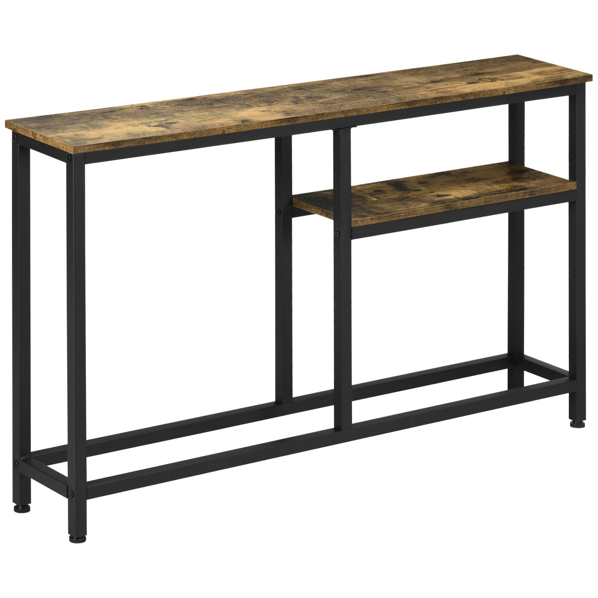 - Console design industriel 2 étagères acier noir aspect bois vieilli