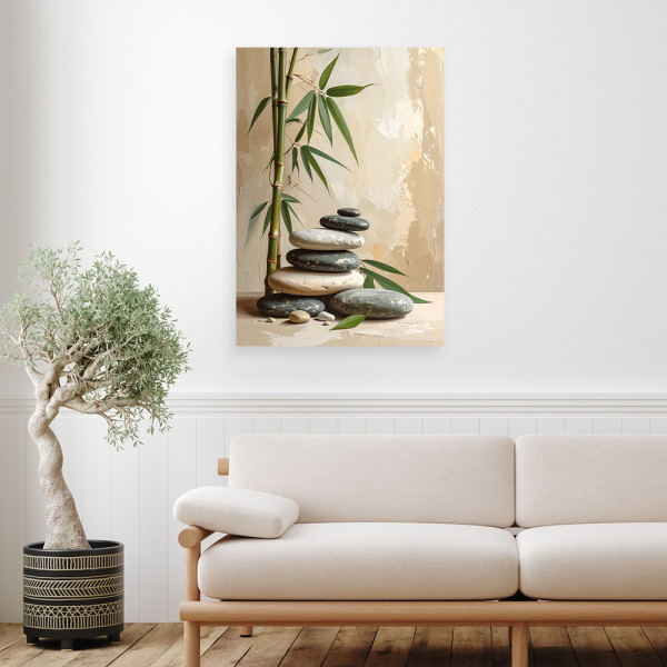 Obraz do salonu sypialni, Kamienie zen spa liście bambusa 20x30