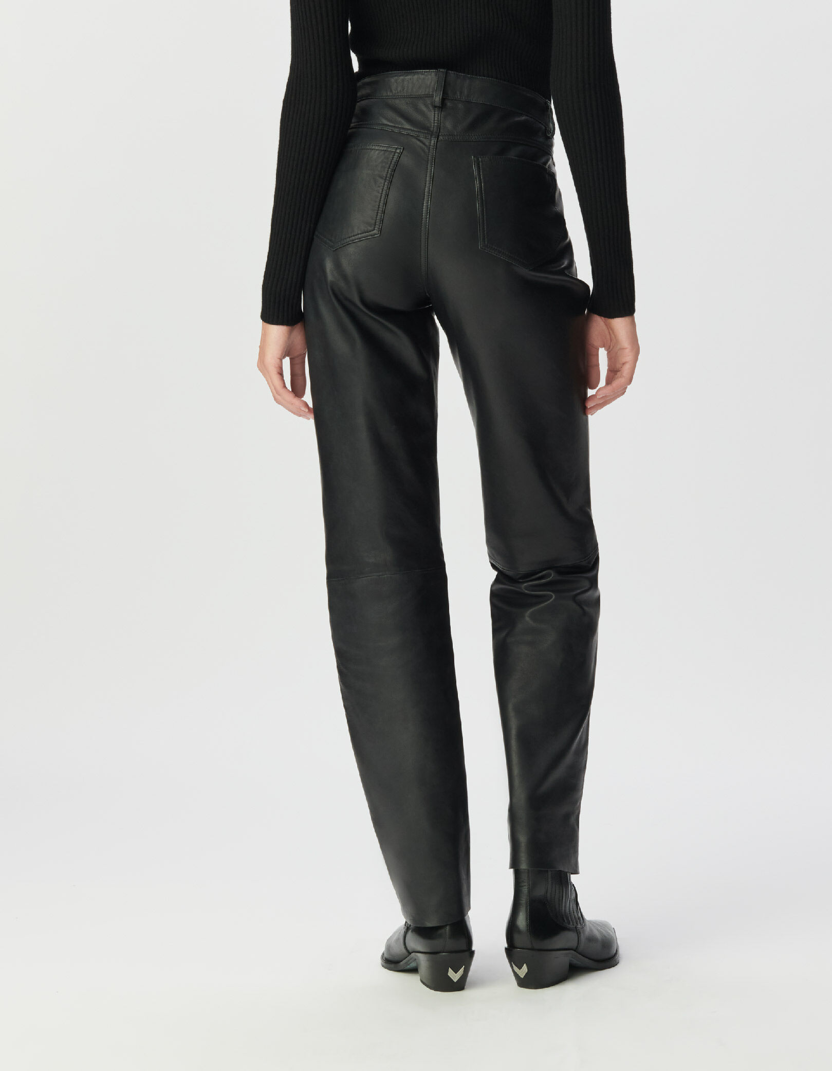 Pantalon en cuir noir coupe jean Femme