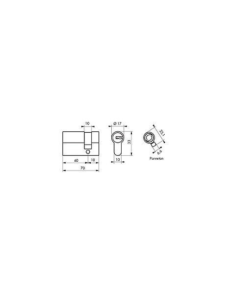 Demi-cylindre de serrure Trafic 6 UNIKEY (achetez-en plusieurs, ouvrez avec la même clé), 60x10mm, 5 clés - THIRARD