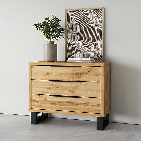 Commode MILOS3 tiroirs style industriel chene brut et noir