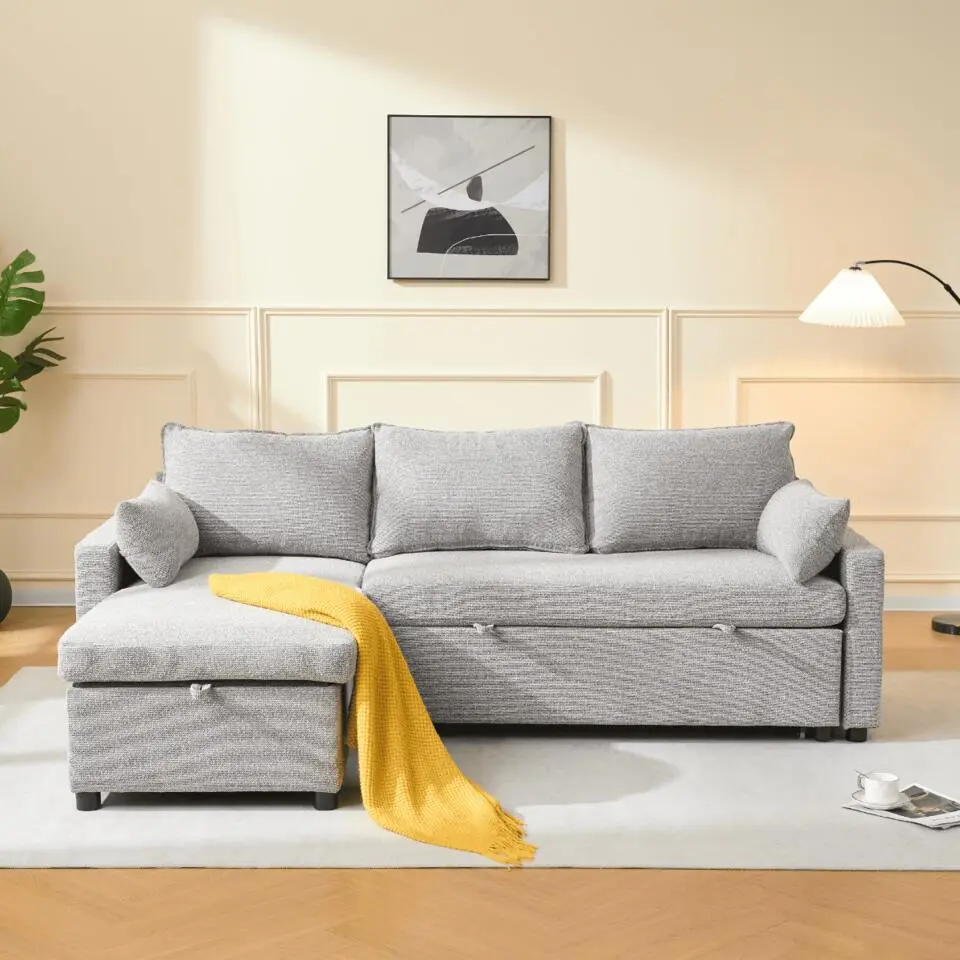 Calicosy - LOUISON 3-zits slaapbank - Grijs - 219x147x84 cm