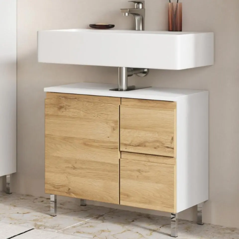 Wastafelonderkast Torres 60cm met twee lades & 1 deur - eikdecor/wit