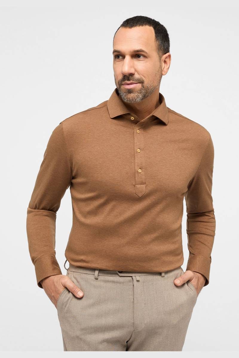 ETERNA 1863 Modern Fit Longsleeve Poloshirt beige-braun, Einfarbig