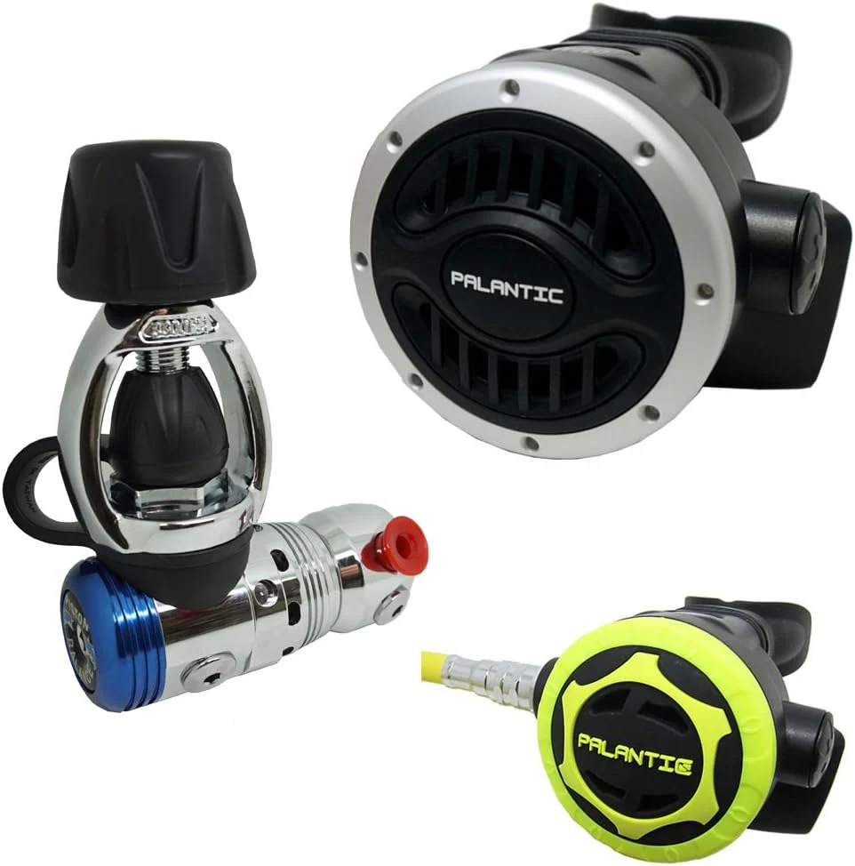 Palantic AS103 Yoke Regulator  Octopus Combo for Scuba Diving | High-Performance Over-Balanced Regulator, Silicone Mouthpiece, 27 Hose, Large Purge Button, 36 Yellow Octopus Hose(All Size/Black�� yellow and white)