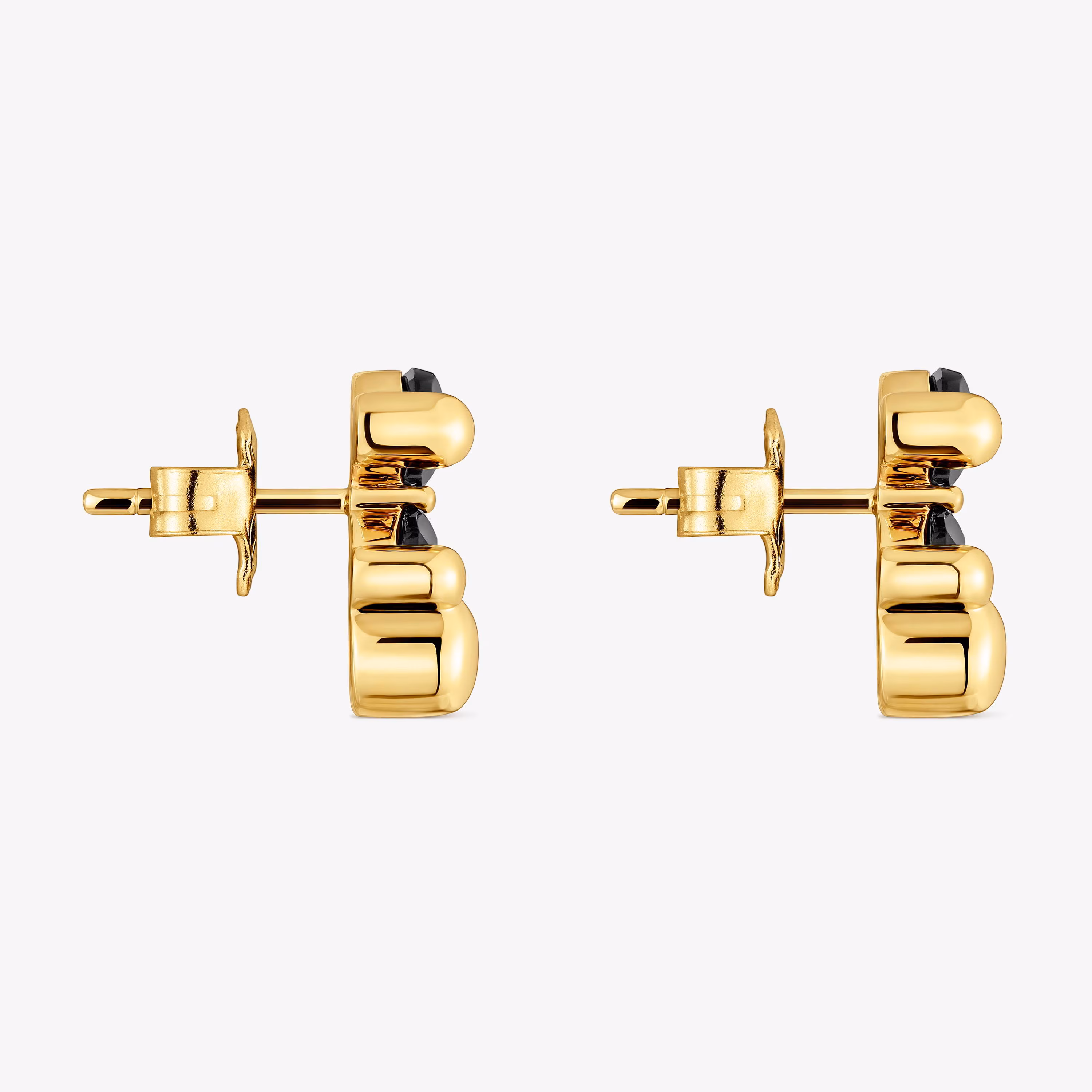 Pendientes motivo oso con baño de oro 18 kt sobre plata y ónix 14 mm Color Bear