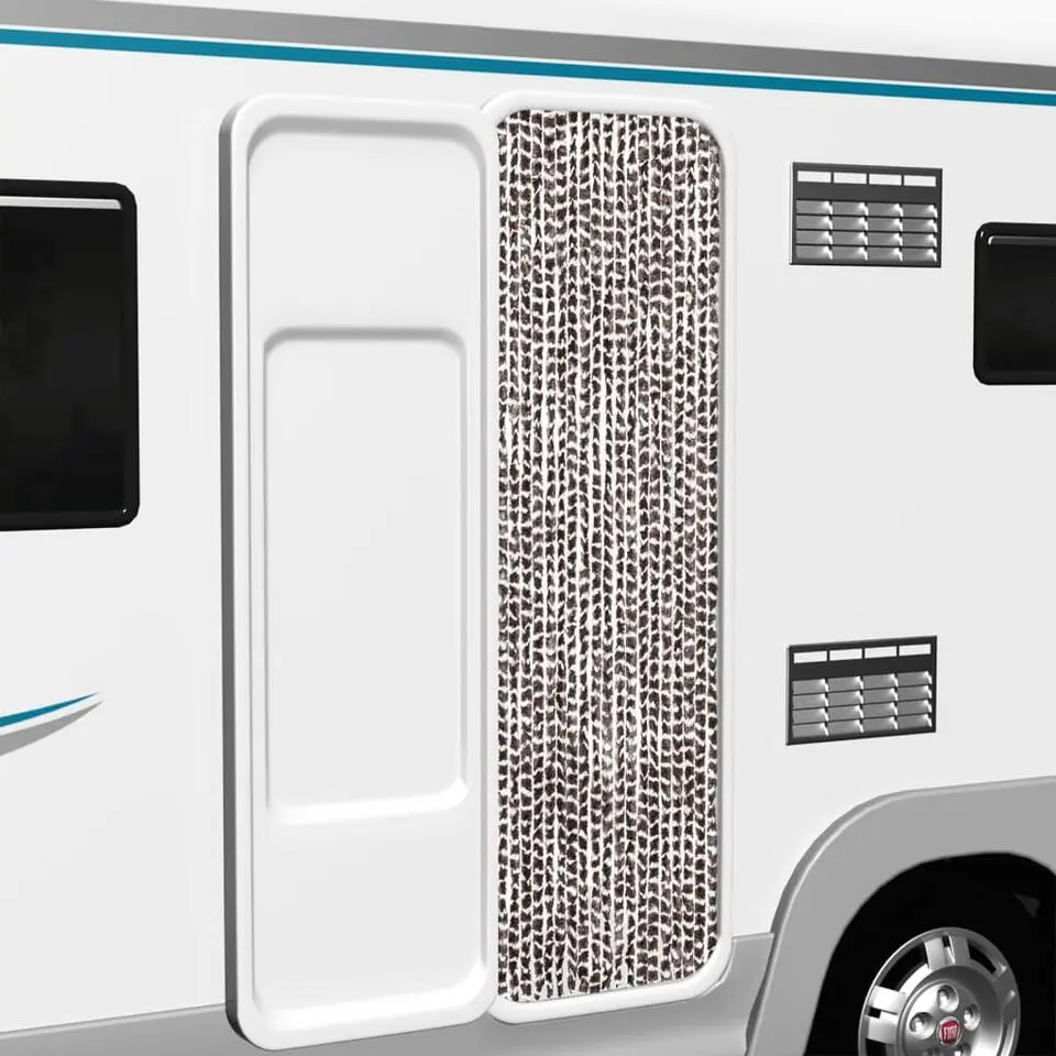 vidaXL - Vliegengordijn voor camperdeur - Bruin en wit - Chenille - 56x200 cm