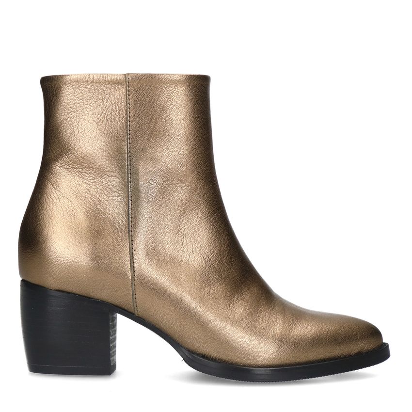 Manfield Goudkleurige metallic leren enkellaarsjes