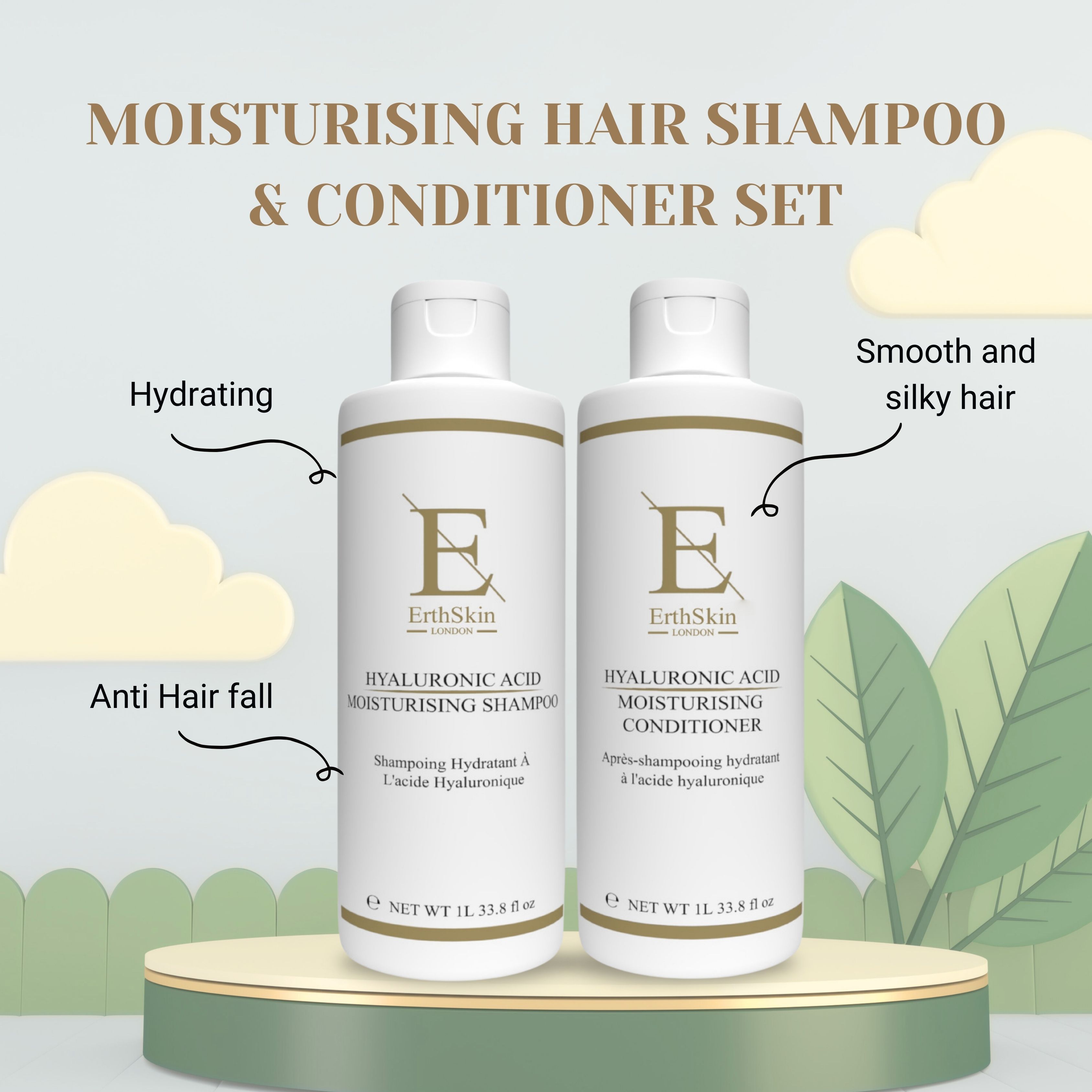 Erth Skin London Hyaluronic Acid Moisturising Shampoo 1L   Hyaluronic Acid Moisturising Conditioner 1L