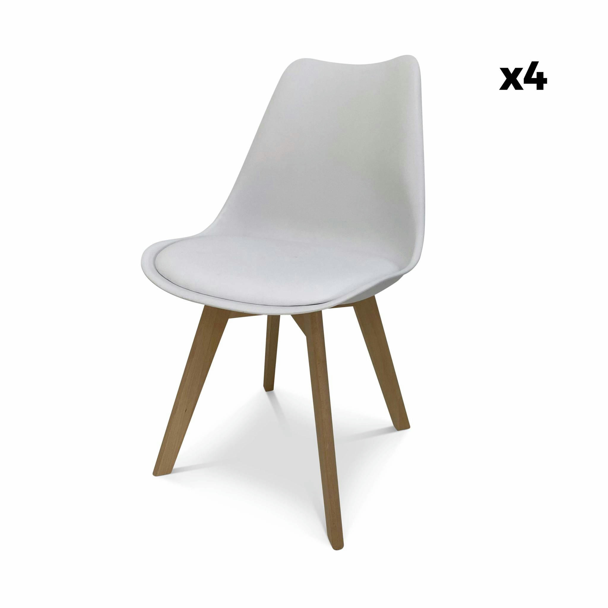 NILS - 4 chaises scandinaves  pieds bois de hêtre blancs