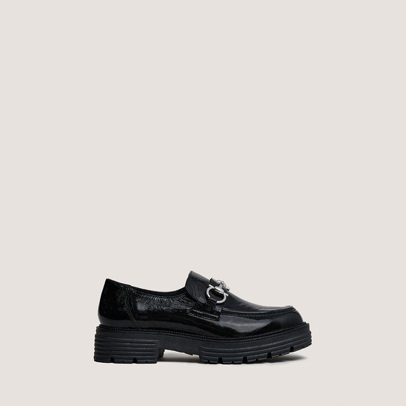 Mocassins à mors et semelles crantéesen vernis plissé noir | ANTON