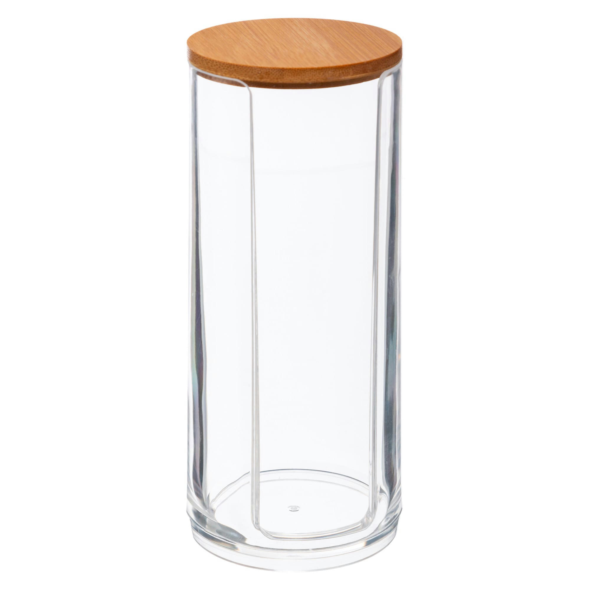 - Boîte cotons ronds transparent et bambou - 7x7x17.8cm