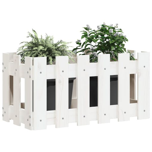 NNEVL Garden Planter with Fence Design White 60x30x30 cm Solid Wood Pine