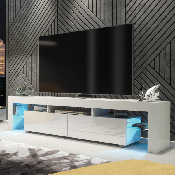 Szafka RTV 200cm ONE FURNITURE - Biały Laminat & Połysk