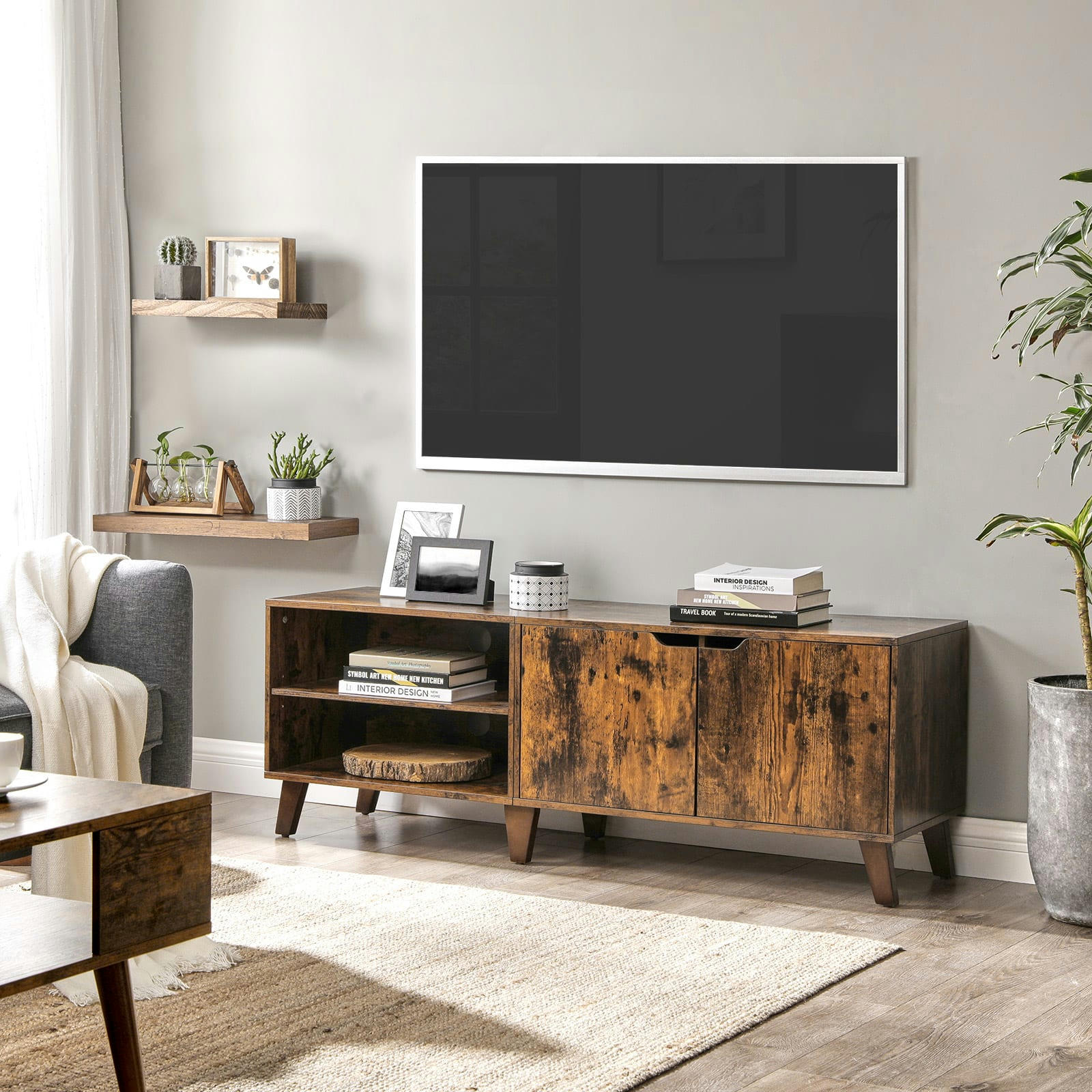 - Meuble TV 2 portes effet bois