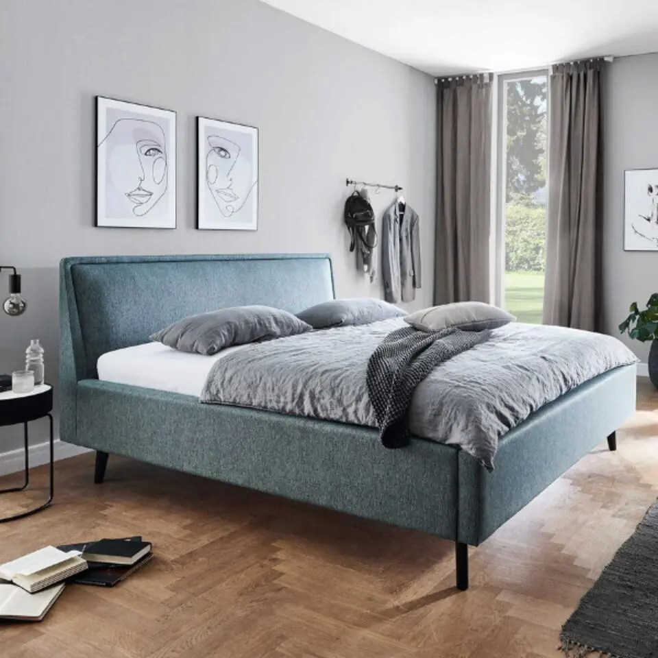 Tweepersoonsbed Estee 180x200 met opbergruimte - blauw/zwart