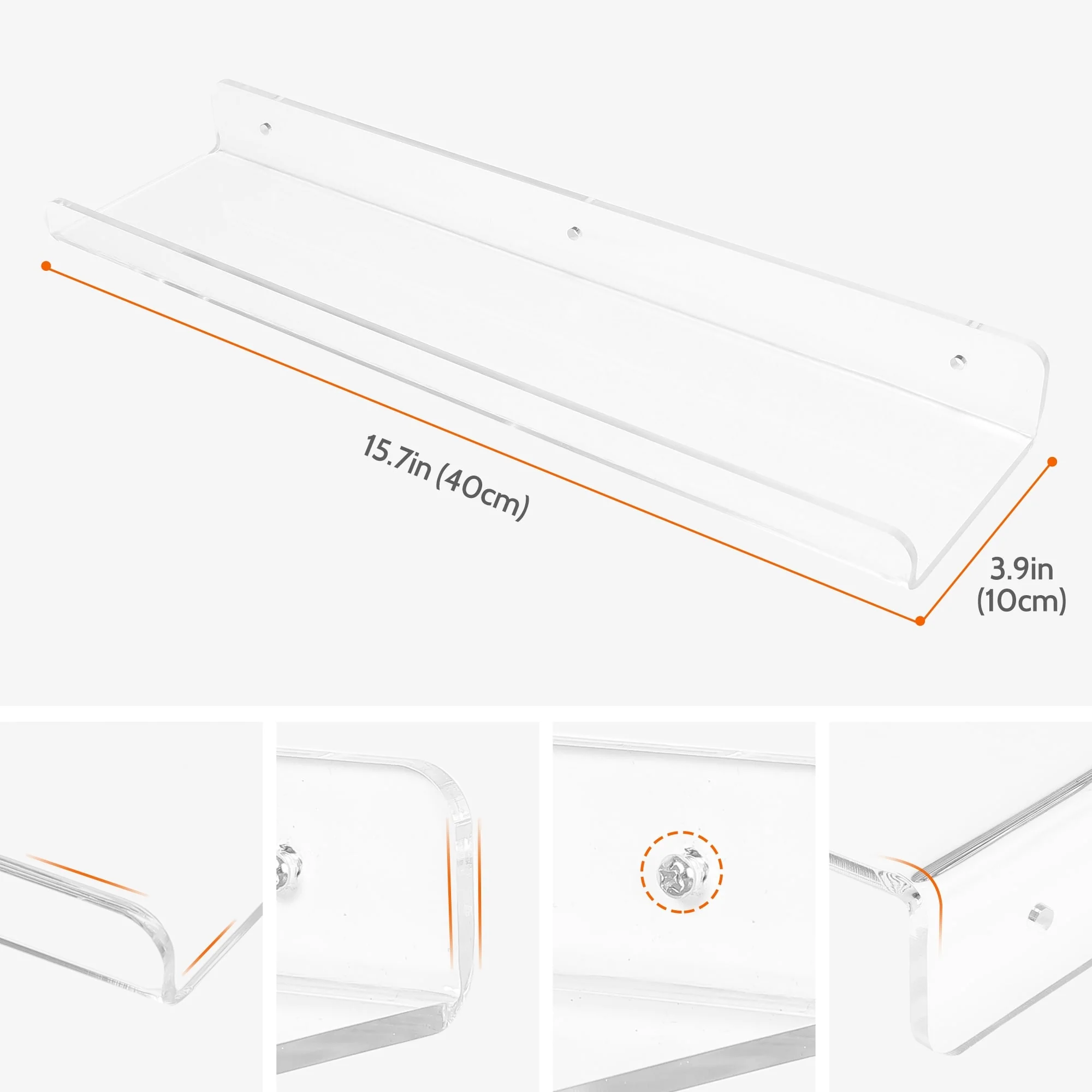 Acrylic Floating Shelves for Wall Mounted, Clear Acrylic Shelves for Bedroom Living Room and Kitchen Wall Display Shelf Clear