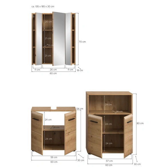 Badmöbel-Set, BxHxT: 135 x 185 x 30 cm, 3-teilig