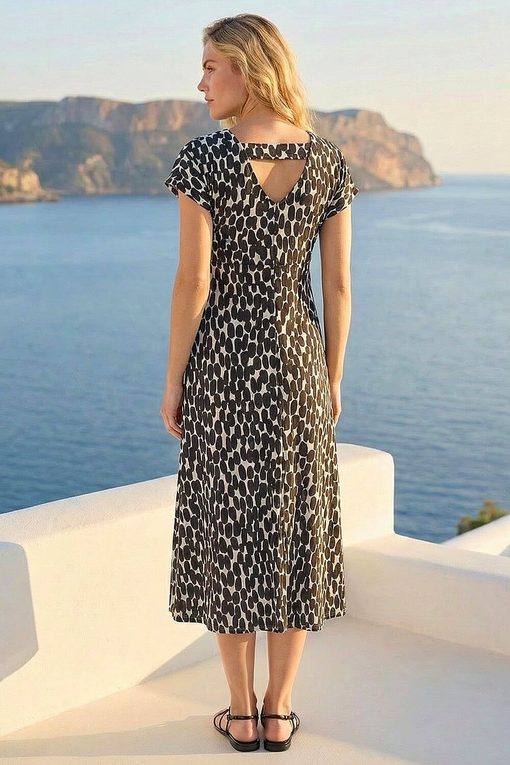 Roman Abstract Spot Print Back Detail Dress